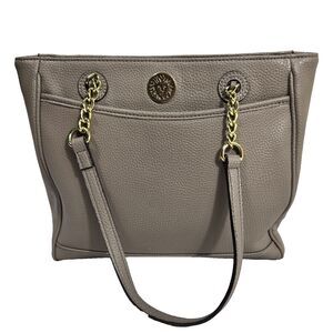 Anne Klein Tan Shoulder Bag Zipper Polka Dot Lining